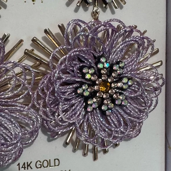Eye Candy Gold and Lavender Floral Earrings - Picture 2 of 3